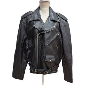 FMC Men's 48 Motorcycle Biker Jacket 100% Leather in Black